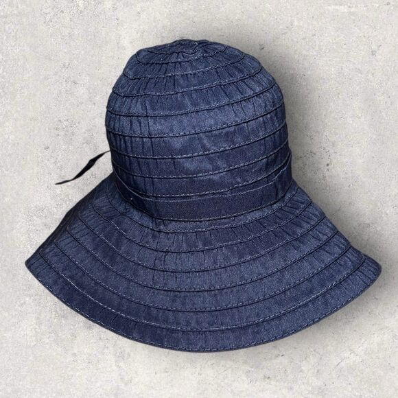 Scala Collezione Floppy Brim Fabric Hat Blue Band w/ Back Bow Women's One Size - Picture 1 of 6